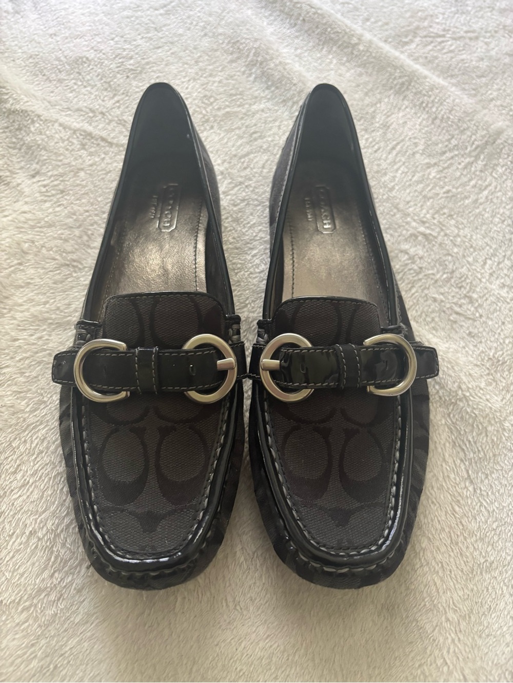 Coach Brown Signature Canvas Loafers with Silver Buckle Size 8 - Picture 2 of 6